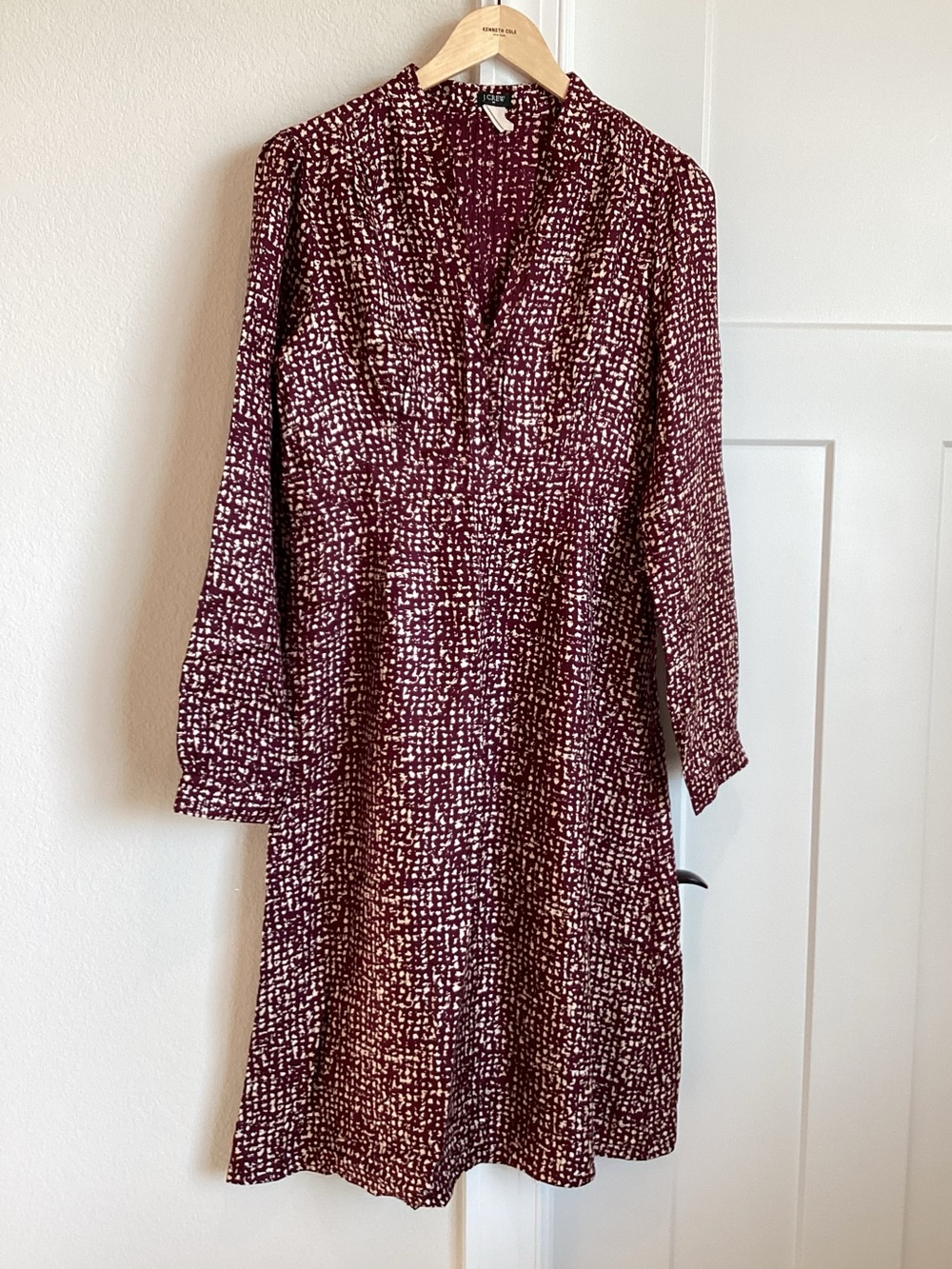 J.Crew Silk Long Sleeve Midi Dress Size 10 Burgundy Pattern